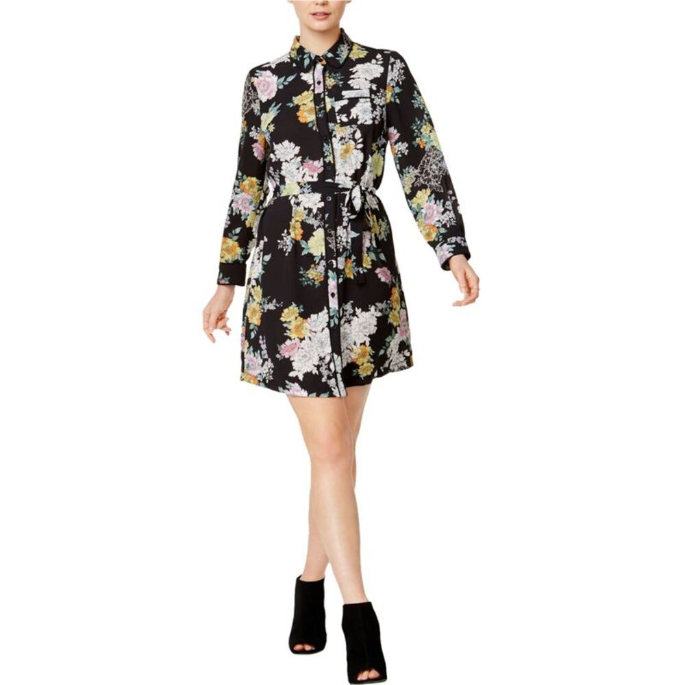 maison Jules Womens Floral-Print Shirt Dress, Black, XS, MP